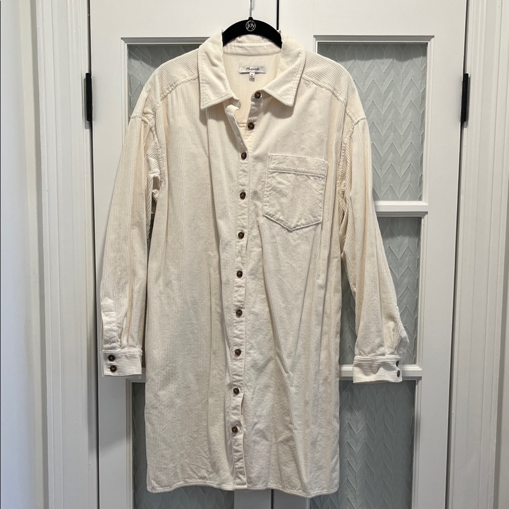 Madewell Ivory Corduroy Shirt Dress